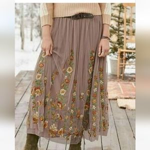 Sundance Cosima Bohemian Cottagecore Mauwe Sheer Embroidered Beaded Maxi Skirt L